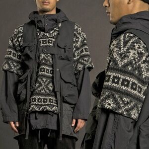 Engineered Garments Geometric Fairisle Fuzzy Faux Sherpa Fleece Short 1/2 Sleeve